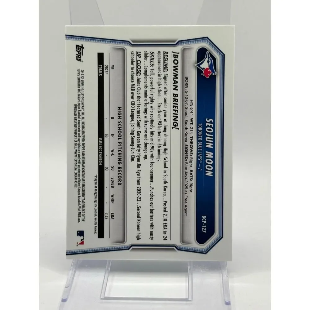 2026 Bowman Sapphire Seojun Moon 1st Chrome Prospect Toronto Blue Jays